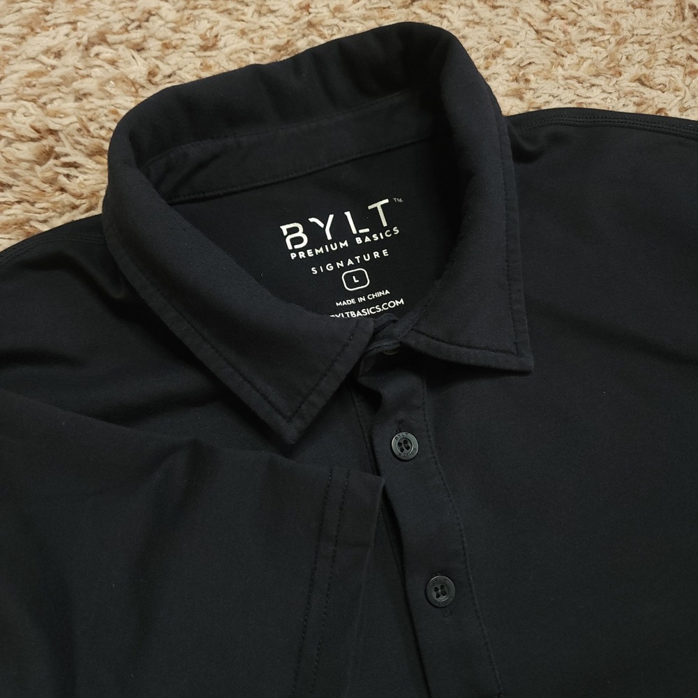 BYLT Signature Polo Shirt Men Large Navy Short Sleeve Curved Hem Performance